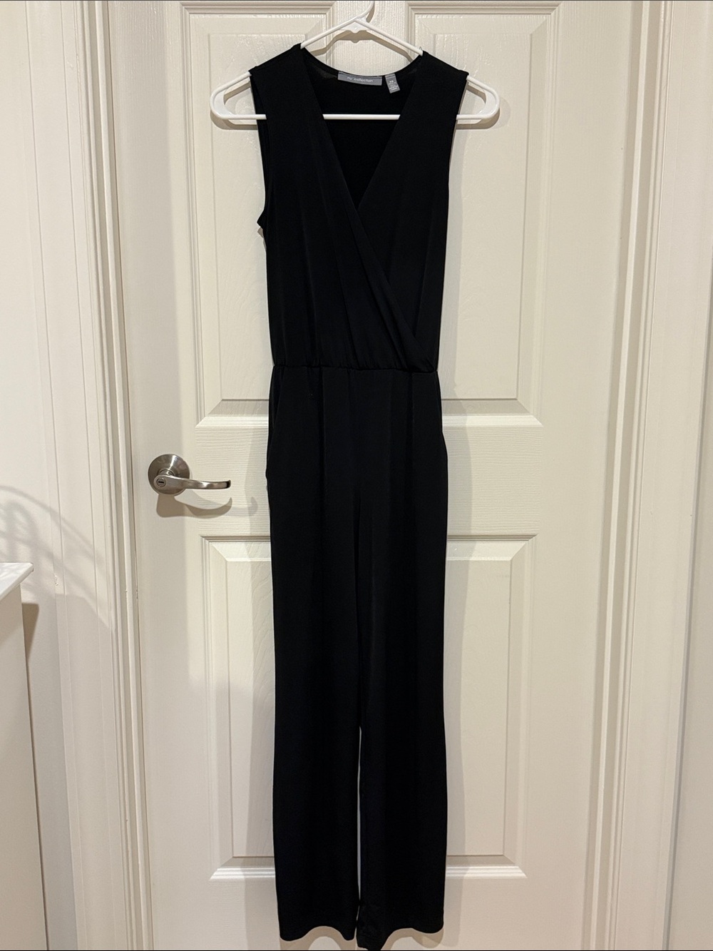 NY Collection Black Sleeveless Wrap-Front Jumpsuit